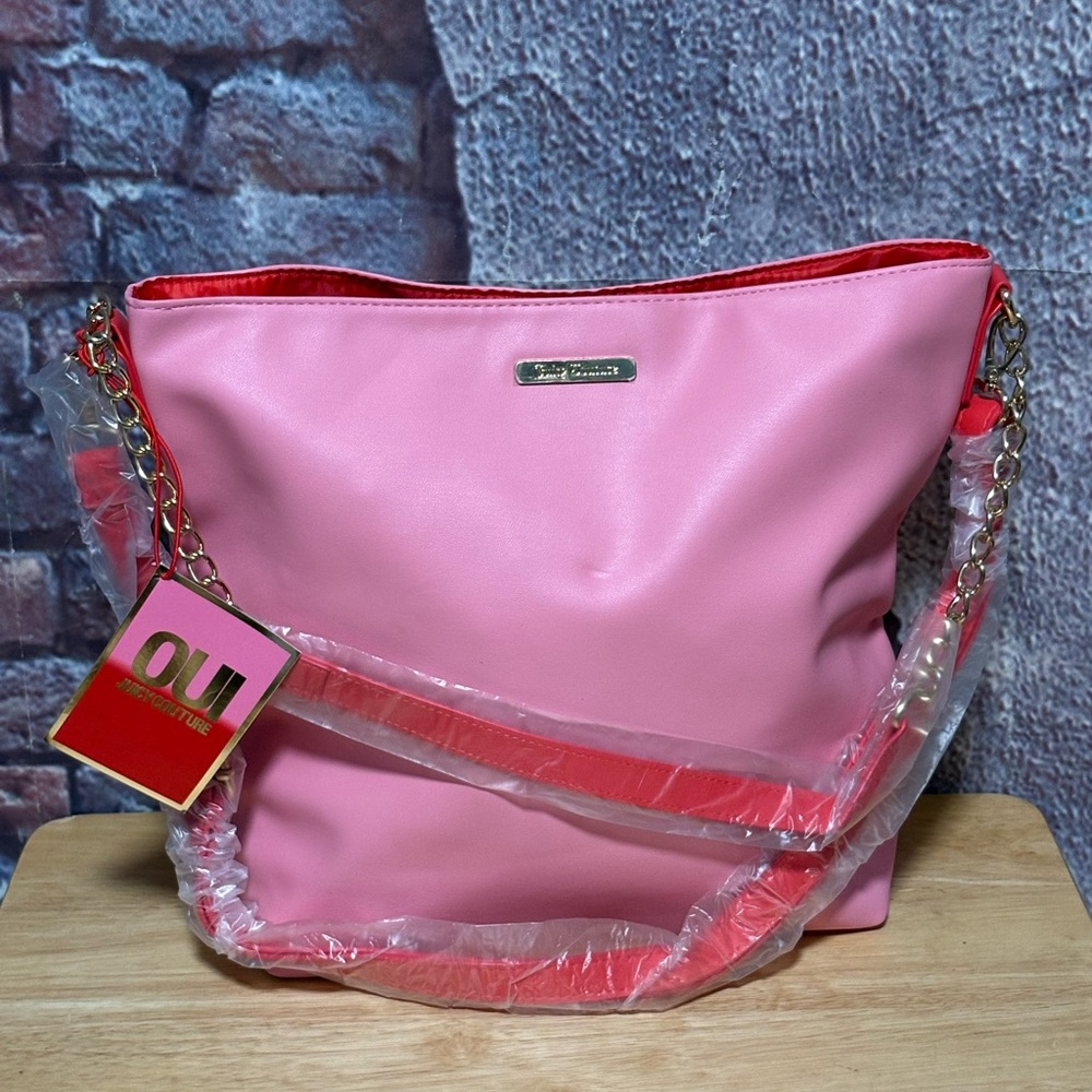 SOLD*** Juicy Couture OUI Pink Red Adjustable Strap Crossbody Shoulder Tote Bag